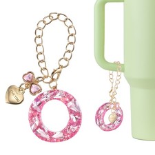 Letter Charm for Stanley Tumbler Cup, Bow Heart Initial O Letter Charm, Pink
