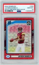 JAYDEN DANIELS RC Rated Rookie PSA 10 - Red Wave Prizm 2024 Optic Preview #389