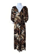 Old Navy Tropical Palm Leaf Maxi Dress XL Black Brown Waist Defined Tropical