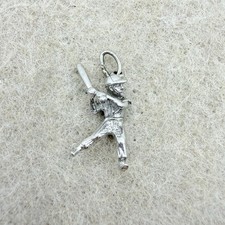 Vintage Sterling Silver Baseball Player Dangle Charm Pendant Batting Stance