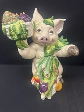 Fitz and Floyd Essential Percy The Pig Figurine  12” Majolica Kitchen Garden