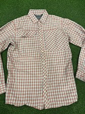 Eddie Bauer Shirt Mens Medium Red Plaid Travex Roll Tab Fishing Button Down
