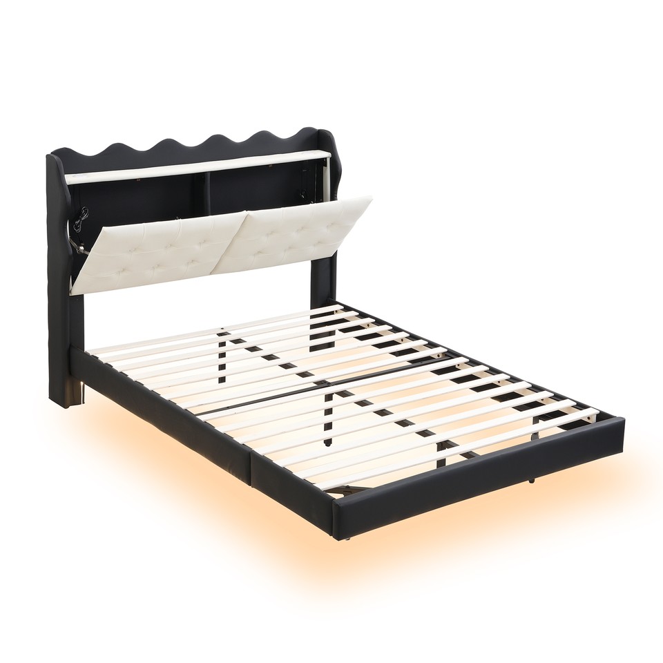 Black Upholstery Platform Bed Frame with Lights and Storage Space eBay