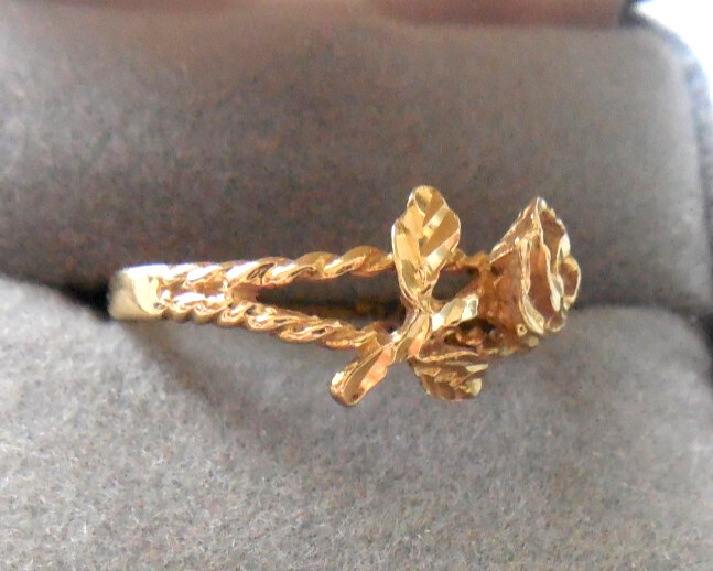 14k Solid Yellow Gold Ring Open Rose design, size… - image 3