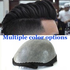 Mens Hair Replacement Thin Skin Toupee Black Grey Hairpieces PU System Wig