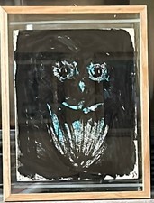 Colombotto Rosso Enrico GUFO china su spartito acquerellato azzurro