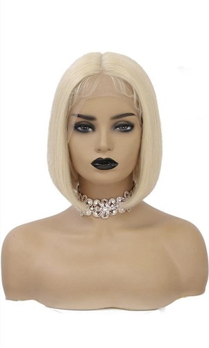 100% Human Hair 13x4 Bob 12inche Lace Frontal Straight Grey Color 180%density - Picture 2 of 4