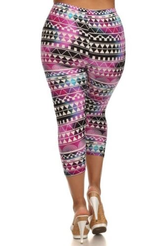 Womens Plus Size 3/4 Crop Pattern Print Buttery Soft Stretchy Capri Leggings - Picture 58 of 110