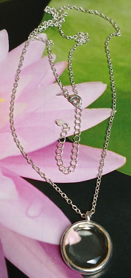 NRO Brand Round Clear Crystal Faceted Bezel Set Pendant & Silver Tone Necklace