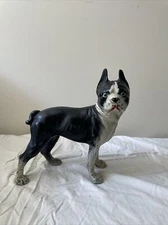Antique Cast Iron Boston Terrier Dog Doorstop Right Facing Black Bull Dog Figure