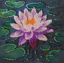 DIY Mini Bead Embroidery Kit Water Lily Pink Beadwork Beaded Stitching Set