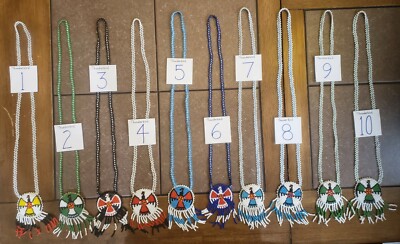 Native American-Style Handmade Beaded Rosette Necklaces
