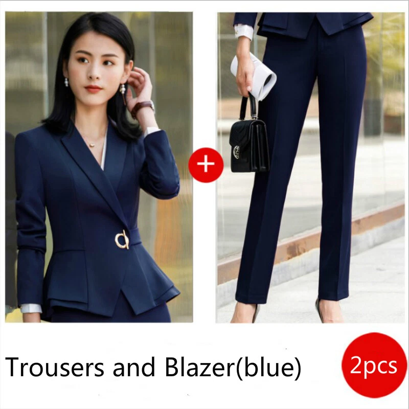 2-piece Blazer Trouser Suit for Women, Blue Pantsuit Women, Womens