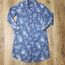 Lands' End Women's 10-12 Med Long Sleeve Denim Button A-Line Dress,Blue No Belt