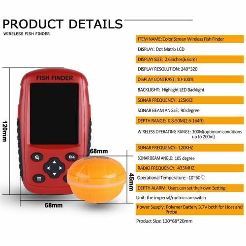 Portable Fish Finder 40M Depth Alarm Sonar Sensor Wireless Fishing Accessories - Picture 3 of 7