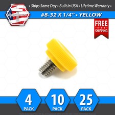  8-32 x 1/4" Thumb Screw Stainless Steel - Yellow Round Knurled Knob - USA
