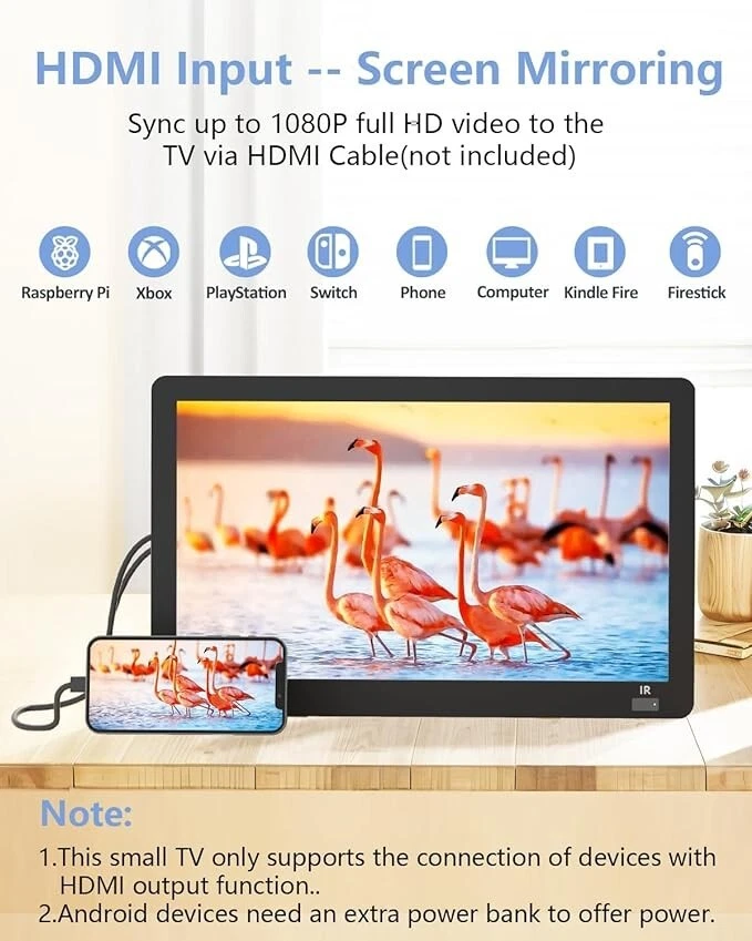 Desobry 14.3" Portable TV with Antenna ATSC Tuner, 1080P, with HDMI, AV Input - Image 2 of 4