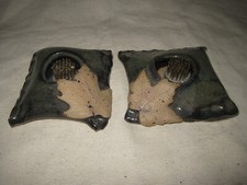 2 Studio Pottery 3 1/4" Square Ikebana Vases w/ Leaf Design - Asheville NC