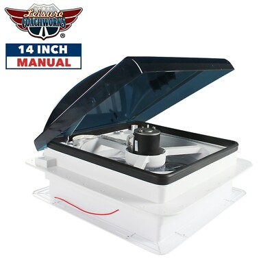 14'' RV Camper Roof Vent Fan 12V with 2-WAY FAN Manual Riser Leisure Coachworks
