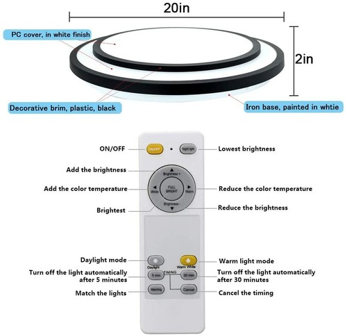 Dimmable LED Ceiling Light Flush Mount 48W Black Ceiling Fixture Kitchen Bedroom - Picture 2 of 12