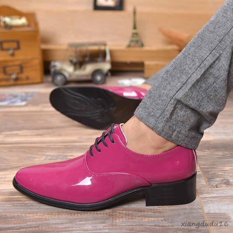 FSJ Pink Men\'s Oxford Dress Shoe Round Toe Lace-up Low Stacked Heel Wingtip Shoe FSJ | Shoes | Fsj Mens Oxford Dress Shoes Classic Brogues  main image 4