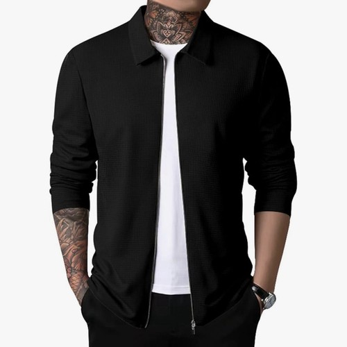 Men Jacket Lapel Outwear Men's Casual Long Sleeve Jacket Sport Loose Zipper Coat - 第 2/2 張圖片