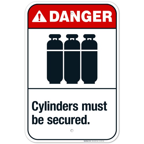 Cylinders Must Be Secured Sign, ANSI Danger Sign, - Picture 25 of 88