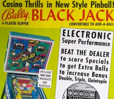 Black Jack Pinball FLYER Original Game Artwork Sheet 1977 Playing Cards Vintage