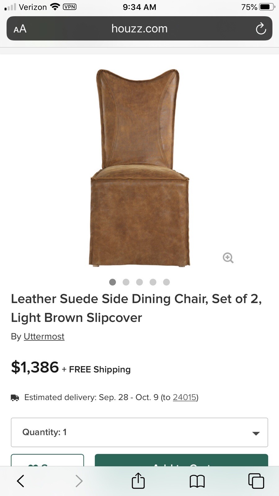 Uttermost MidCentury Modern Leather Suede Side Dining Chair Set Light