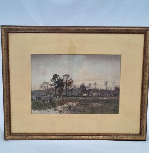 Antigua pintura en acuarela de Fritz Althaus Ide pueblo con techo de paja Devon c 1895 - Imagen 5 de 12