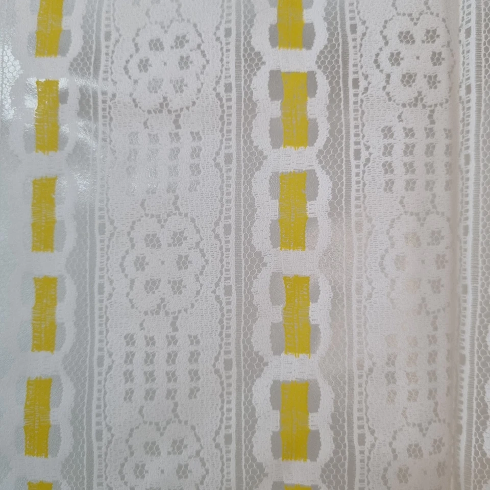 Juego de 2 cortinas de vinilo de colección blanco amarillo encaje cottagecore retro MCM baño 36 X 52 Foto 4 de 4