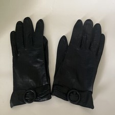 Women Vintage Black Leather Gloves Size 6.5