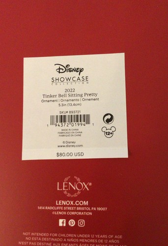 BONITO ADORNO DE CAMPANA TINKER Lenox 2022 Disney Showcase H55 Nuevo en caja - Imagen 3 de 4