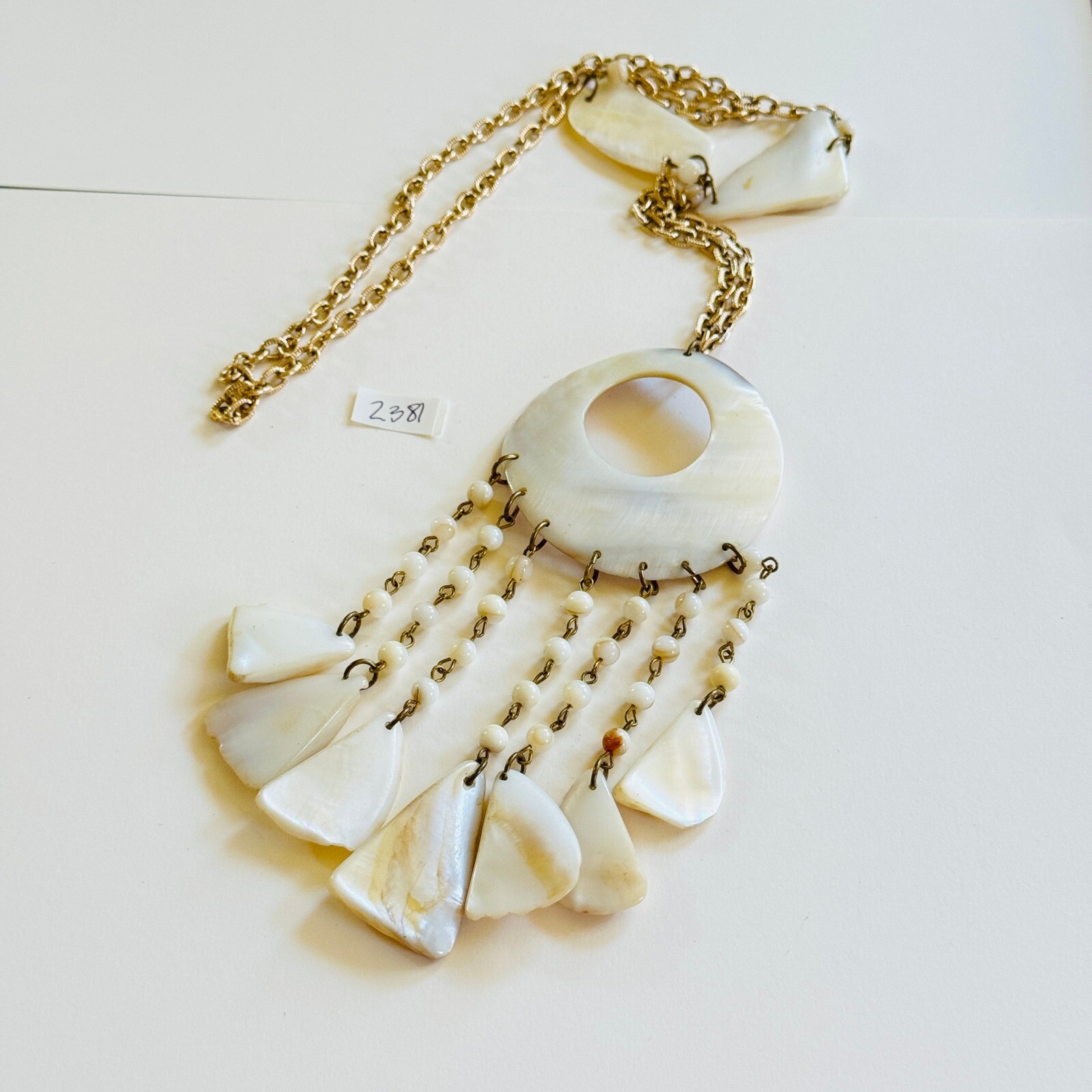 VTG waterfall Statement shell Necklace Beaded Nat… - image 6