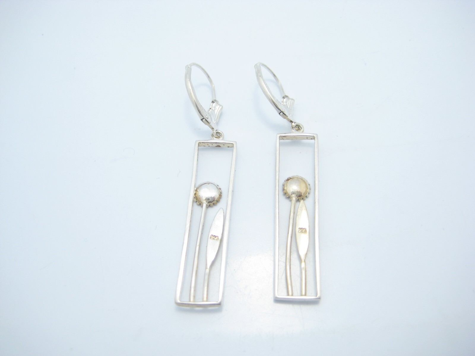 Sterling Silver Rectangular Flower Hook Dangle Ea… - image 2