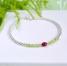 925 Sterling Silver Bracelet PERIDOT August Birthstone burgundy Freshwater Pearl