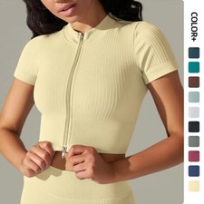 Woman Short Sleeve Shirts Yoga Zipper Sports T Shirt Fitness Women's Gym Running