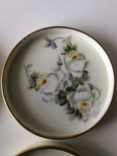 6 P H Leonard Coasters White Floral Roses Porcelain Vienna Austria Artist Signed - Picture 11 of 15