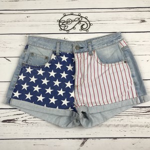 TOPSHOP-MOTO-Flag-Print-Cuffed-Denim-High-Waist-Shorts-Size-30-8
