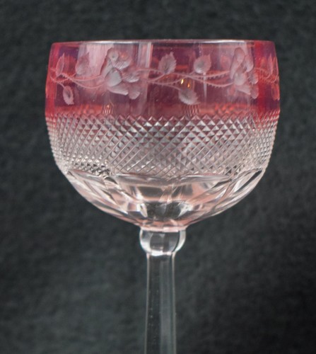 6 Moser Pink Cut to Clear Cut & Engraved Wine Glass, Circa 1920, Museum Quality - Picture 7 of 15