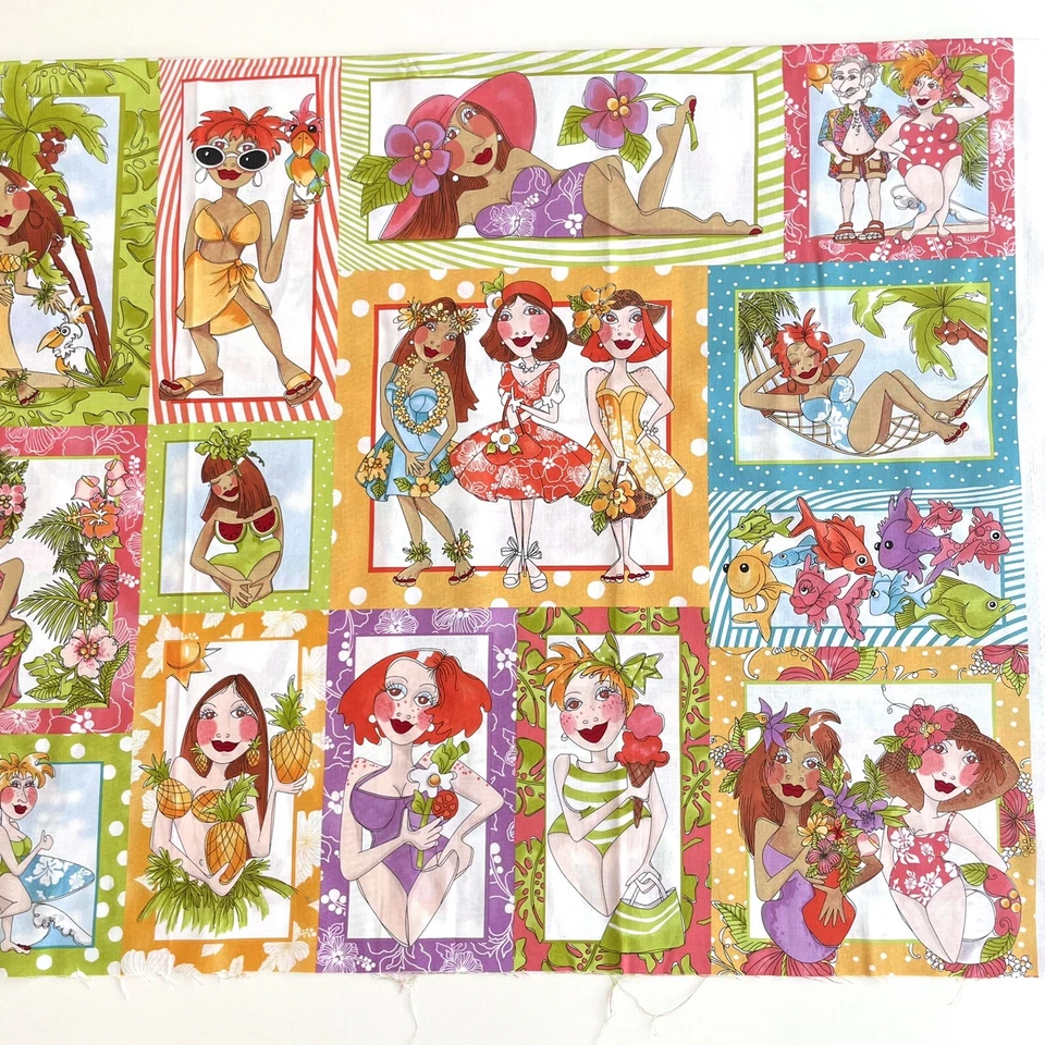 "Panel de tela de algodón para damas Loralie Harris Hu-La-La Beach 23"" x 43""" Foto 2 de 4