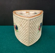 VTG Japanese Majolica Triangular Shaped Ceramic Salt Cellar w/Lid - RARE FIND