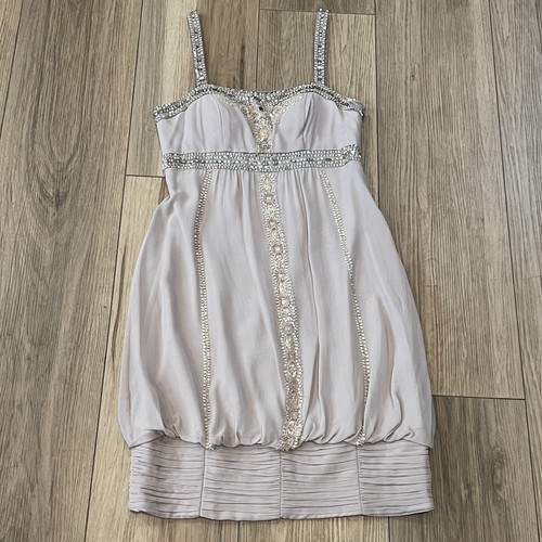 Abito Sue Wong Notturno Perline Argento 100% Seta Taglia 6 Vintage anni 90 - Foto 4 di 18