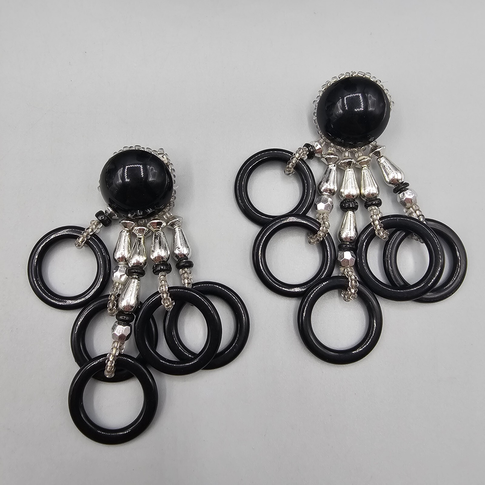 Boho Dangle Earrings Black Interlocking Rings Pie… - image 1