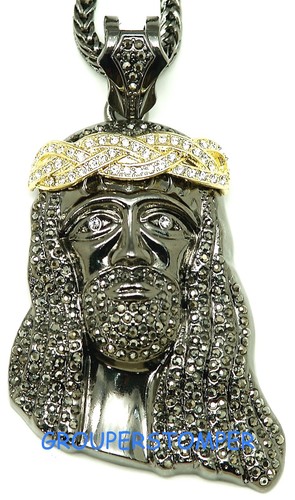 jesus necklace crowned large new iced out pendant and 36 inch