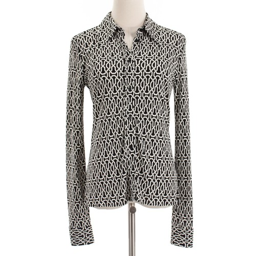 Nili Lotan NWT Patterned Button Down Long Sleeve Blouse Size XS in Black/Ivory
