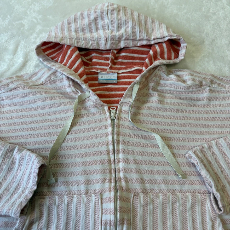 Columbia Sudadera con Capucha Cremallera Completa Lite Mujer Talla Grande Rojo y Blanco Rayas Foto 2 de 4