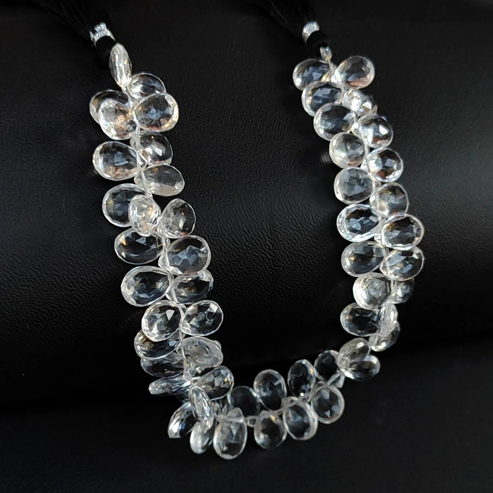 Cuarzo Cristal de Roca Natural 11x9 a 12x9 mm Tamaño Corte Pera Briolette 9.5" Hilo Foto 3 de 4