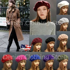 Women's Girl 100% Wool Warm Winter Baggy Classic French Fluffy Beanie Beret Hat 
