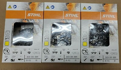 3-Pack Stihl 20" Chainsaw Chain 3639 005 0081 26RS 81 .325" Pitch .063 ...